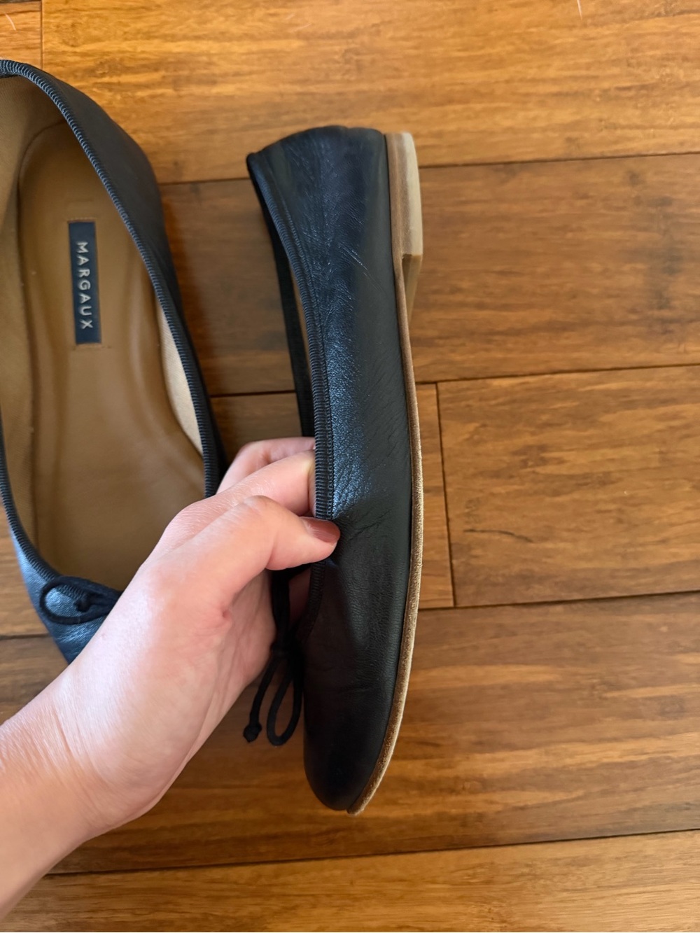 Margaux Demi black Leather Bow Ballet Flats - Picture 3 of 7
